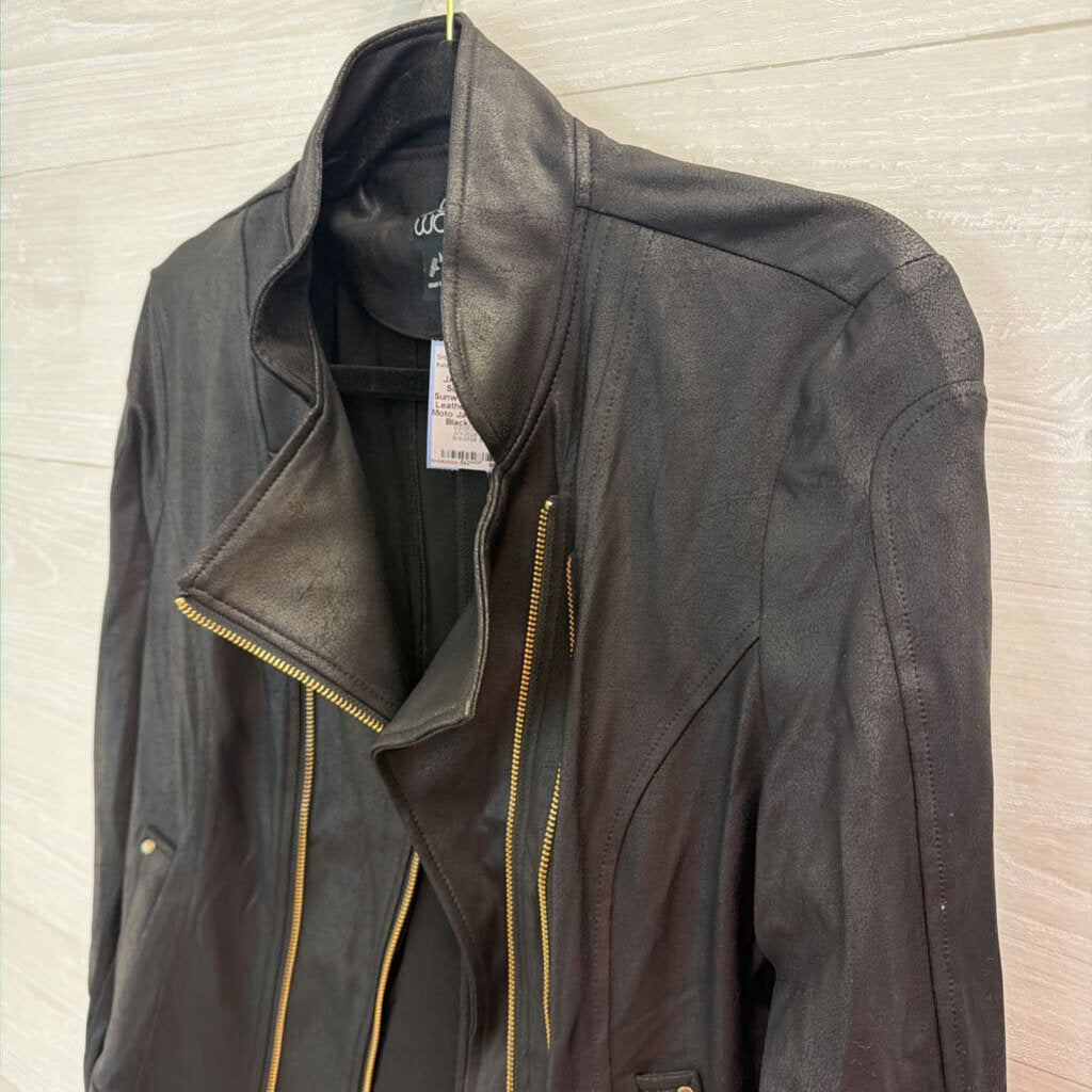 Clara Sunwoo Black Faux Leather Double Zip Moto Jacket Medium