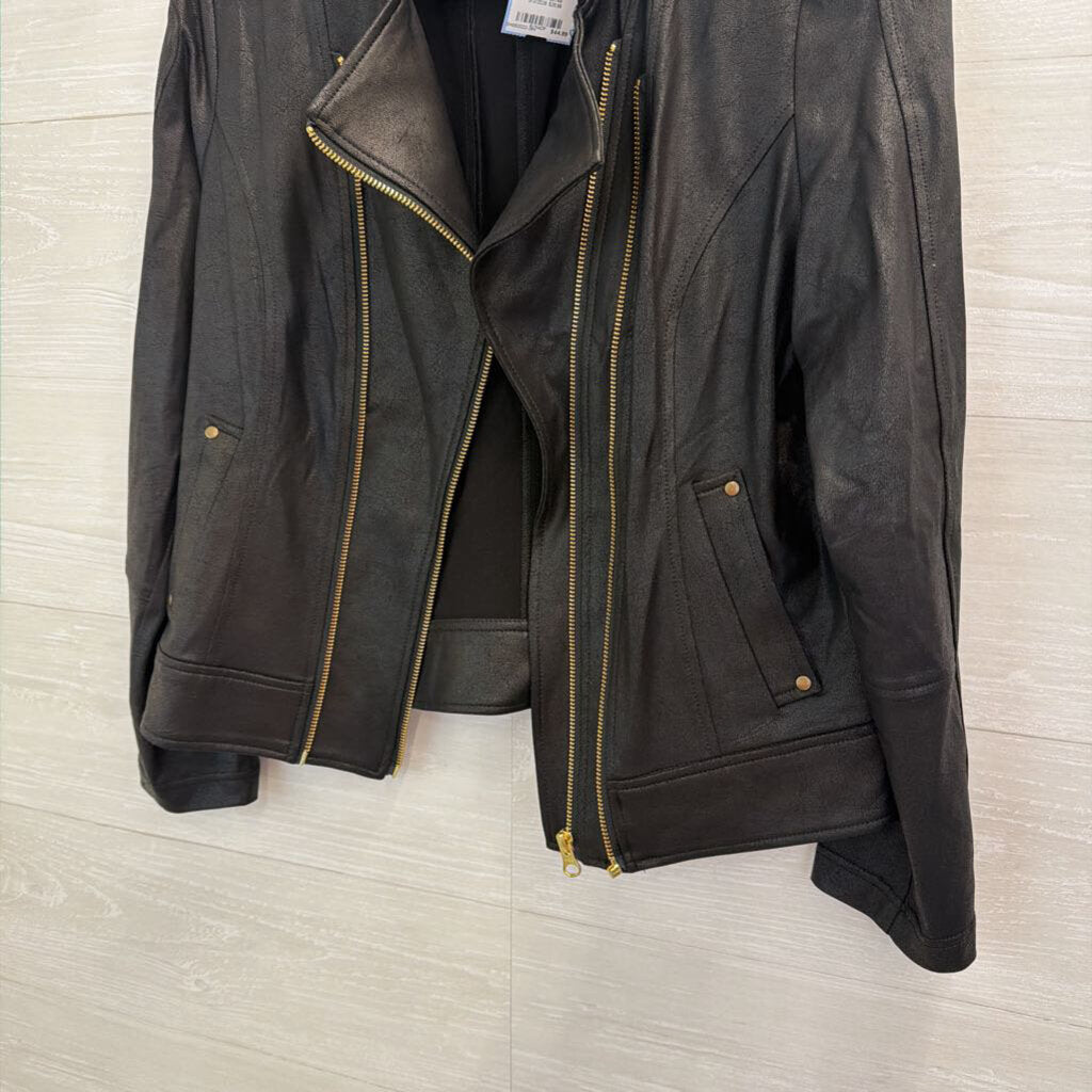 Clara Sunwoo Black Faux Leather Double Zip Moto Jacket Medium