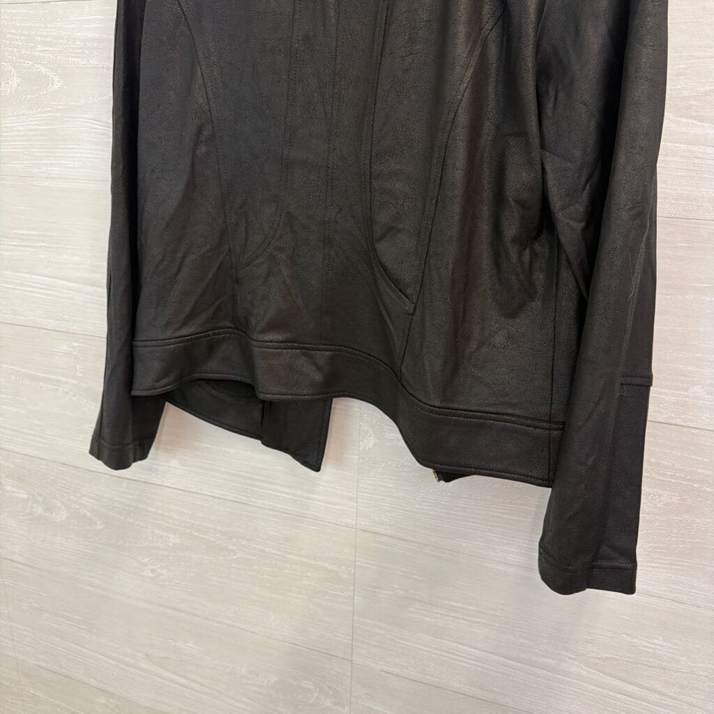 Clara Sunwoo Black Faux Leather Double Zip Moto Jacket Medium