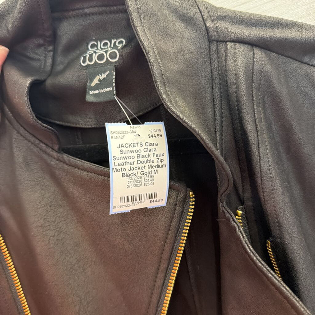 Clara Sunwoo Black Faux Leather Double Zip Moto Jacket Medium