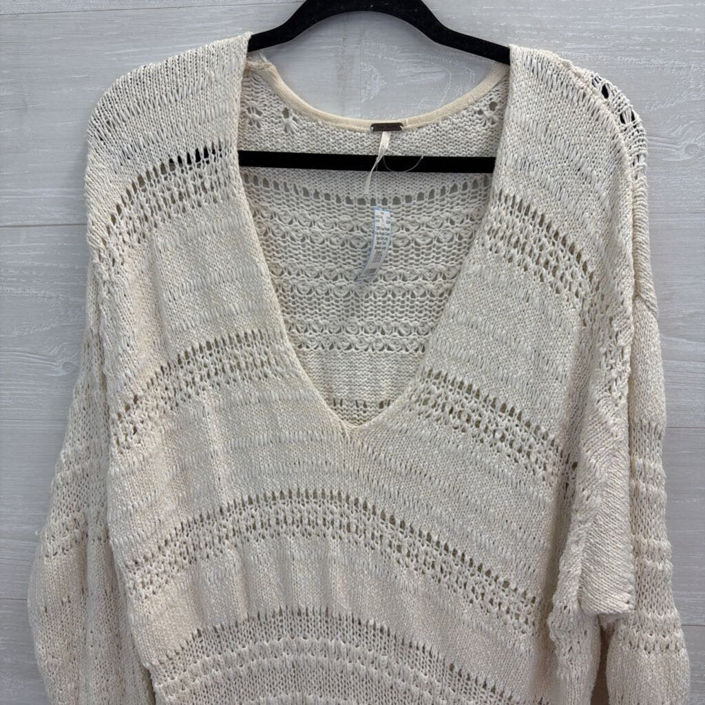 Free People Cream Open Knit Long Sleeve Tunic Sweater Large