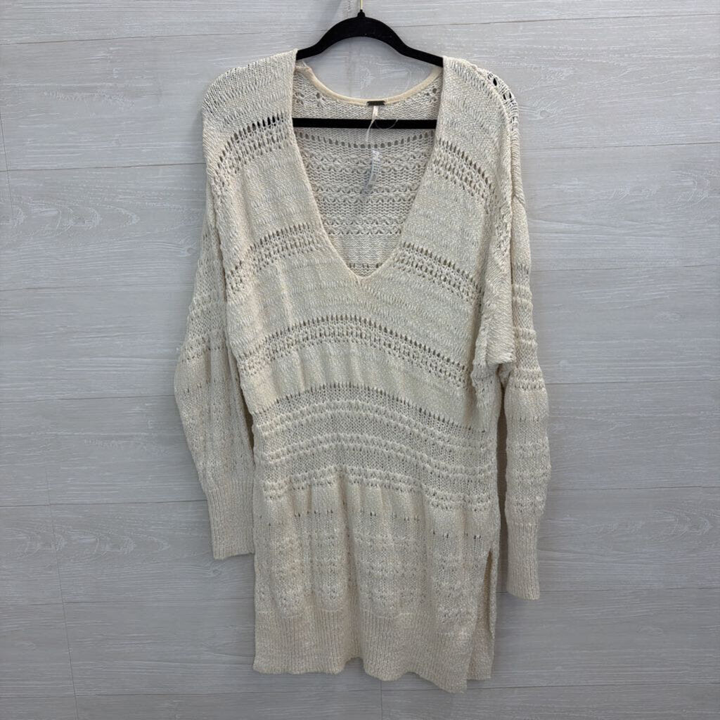 Free People Cream Open Knit Long Sleeve Tunic Sweater Large