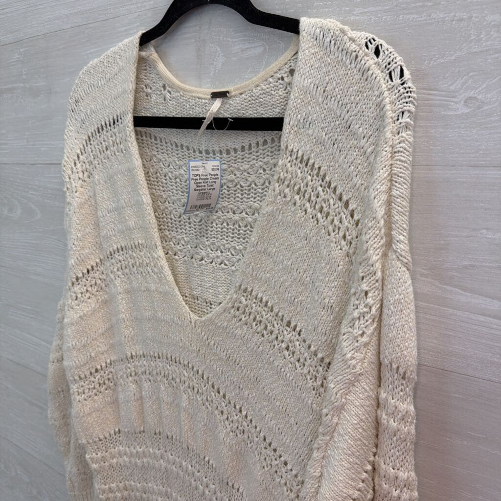 Free People Cream Open Knit Long Sleeve Tunic Sweater Large
