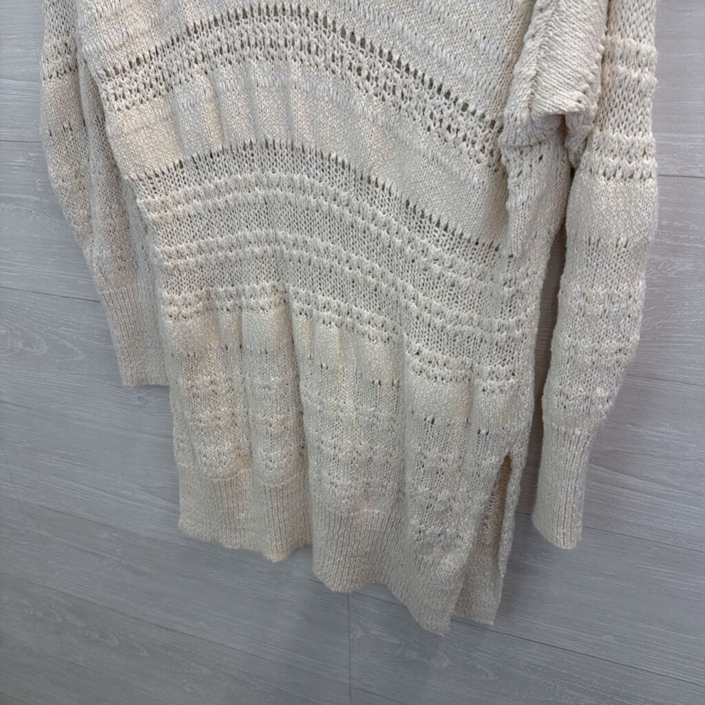 Free People Cream Open Knit Long Sleeve Tunic Sweater Large