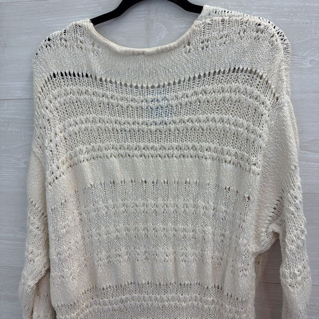 Free People Cream Open Knit Long Sleeve Tunic Sweater Large