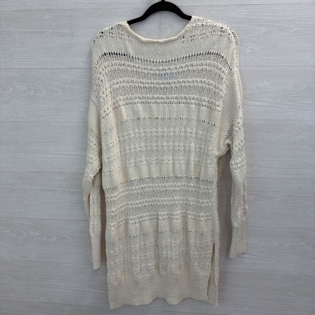 Free People Cream Open Knit Long Sleeve Tunic Sweater Large