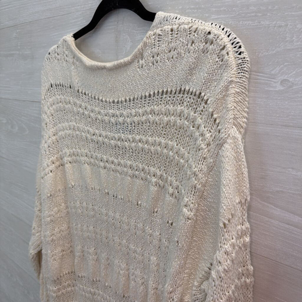 Free People Cream Open Knit Long Sleeve Tunic Sweater Large