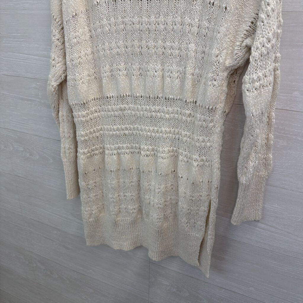 Free People Cream Open Knit Long Sleeve Tunic Sweater Large