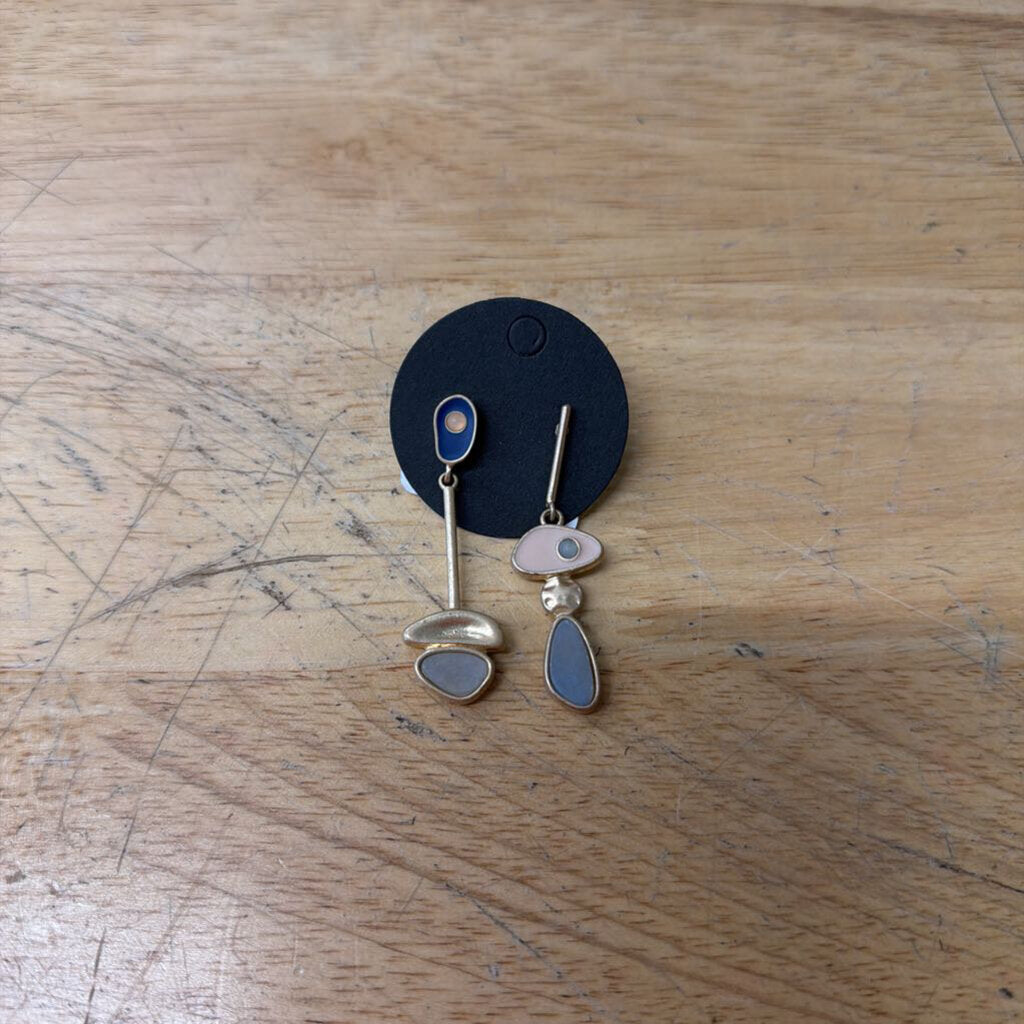 Gold/ Blue Unmatched Drop Earrings