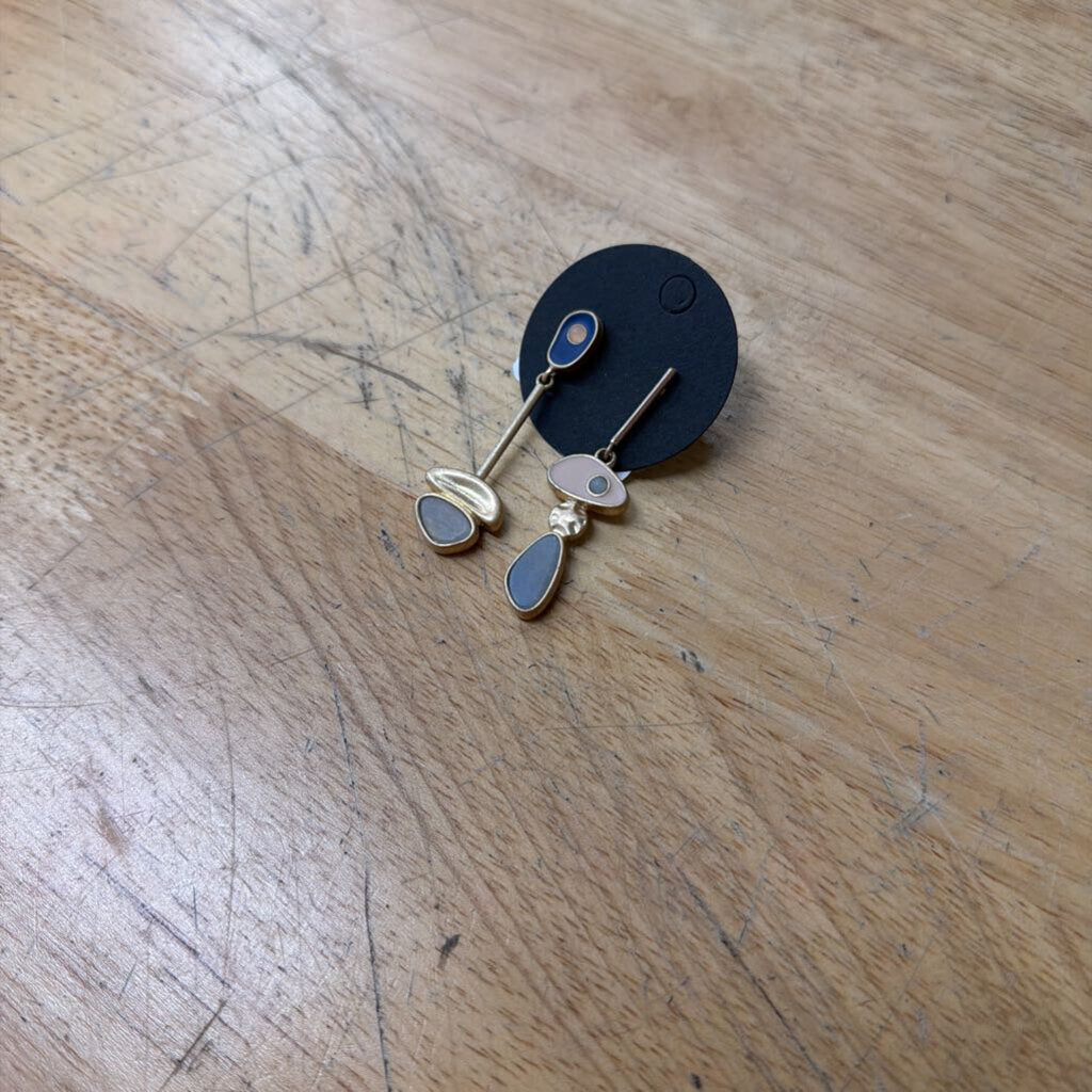 Gold/ Blue Unmatched Drop Earrings