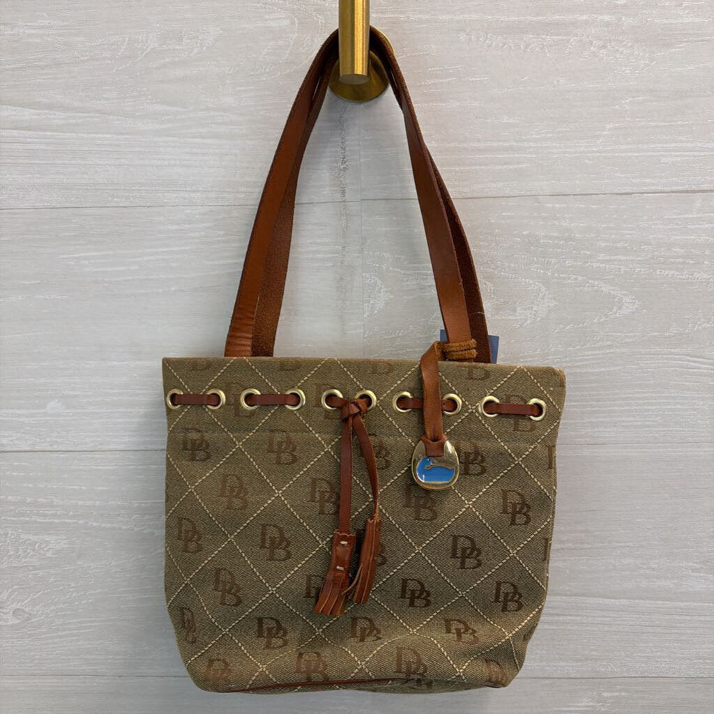 Dooney and Bourke Signature Print Coated Canvas Small Bucket Bag