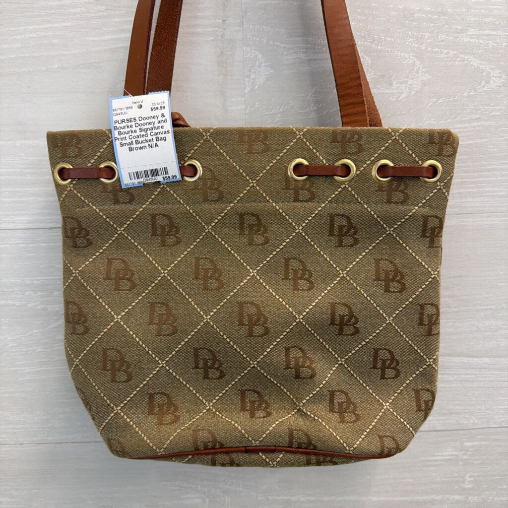 Dooney and Bourke Signature Print Coated Canvas Small Bucket Bag