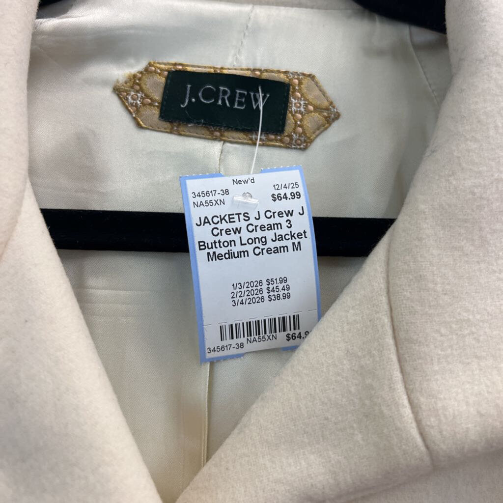 J Crew Cream 3 Button Long Jacket Medium