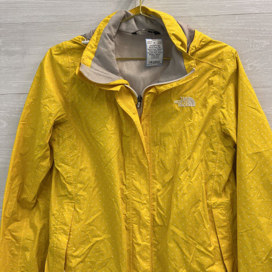 The North Face Yellow/ White Polka Dot Hooded Rain Jacket Medium