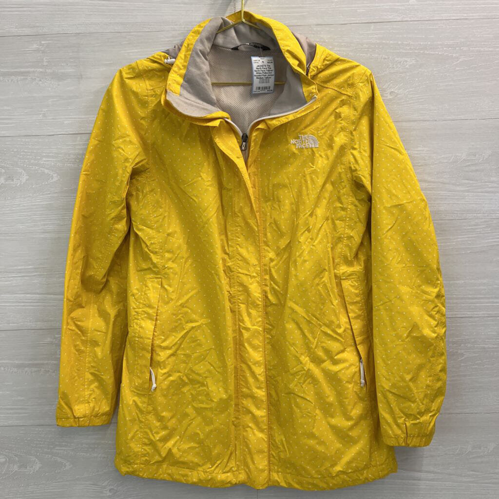 The North Face Yellow/ White Polka Dot Hooded Rain Jacket Medium