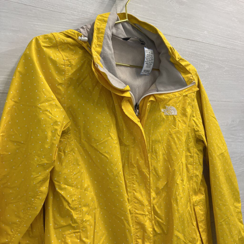 The North Face Yellow/ White Polka Dot Hooded Rain Jacket Medium