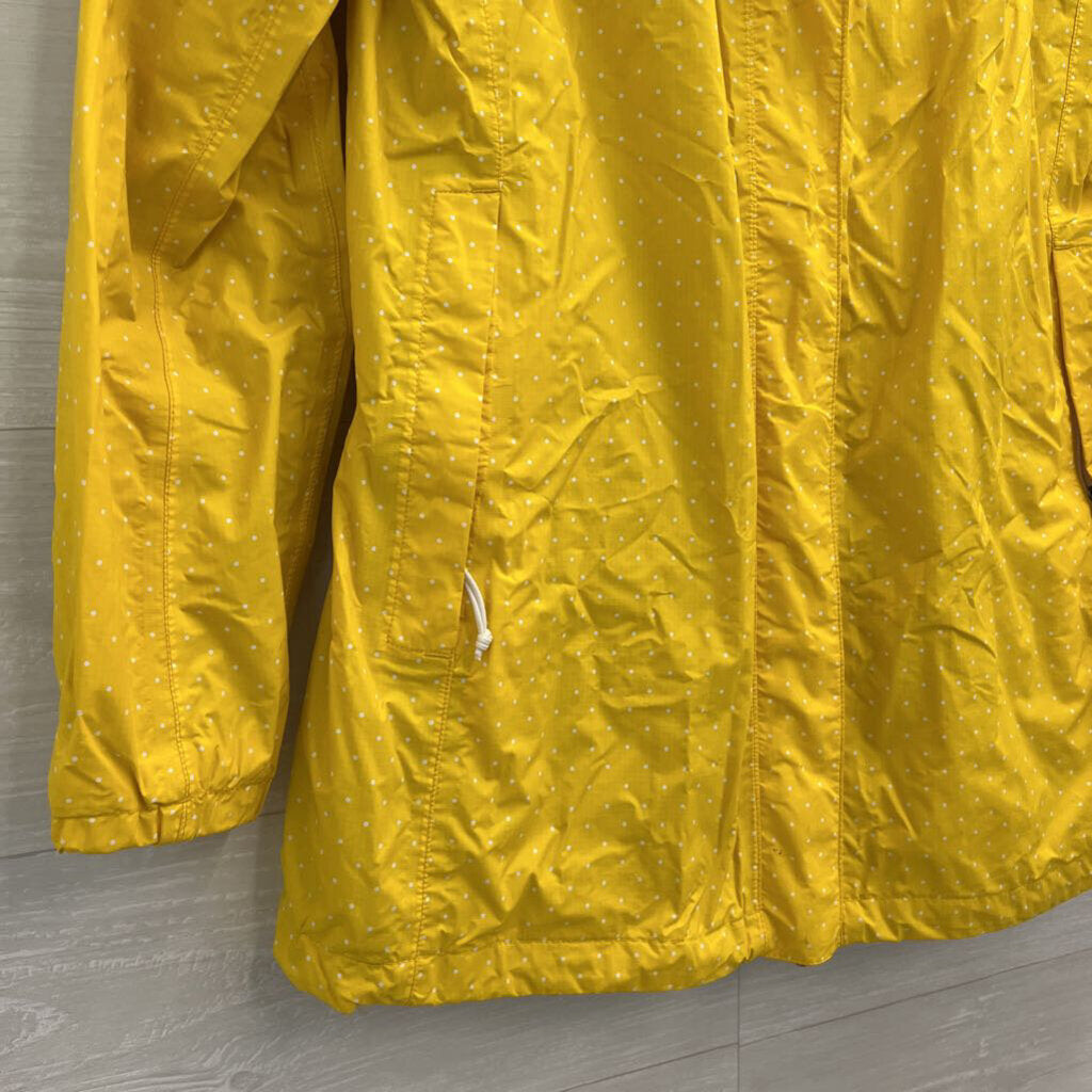 The North Face Yellow/ White Polka Dot Hooded Rain Jacket Medium