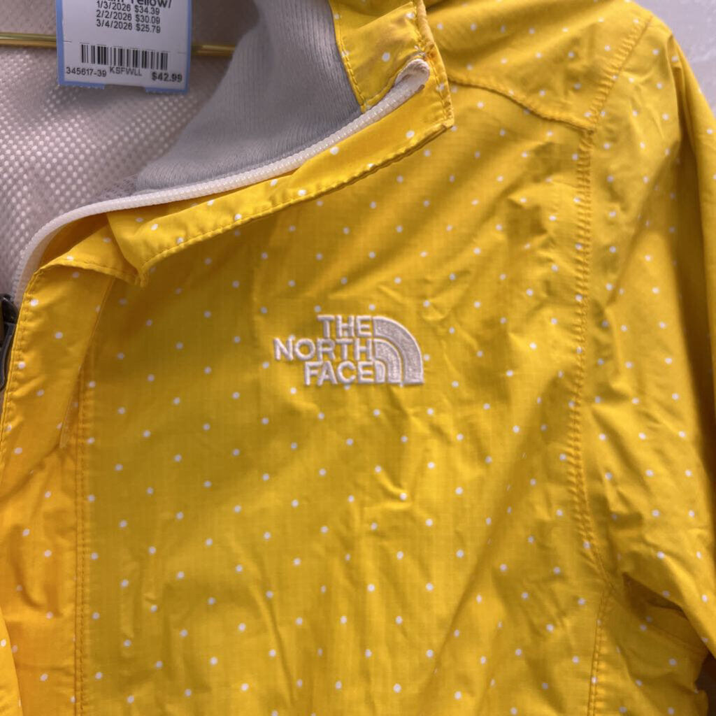 The North Face Yellow/ White Polka Dot Hooded Rain Jacket Medium