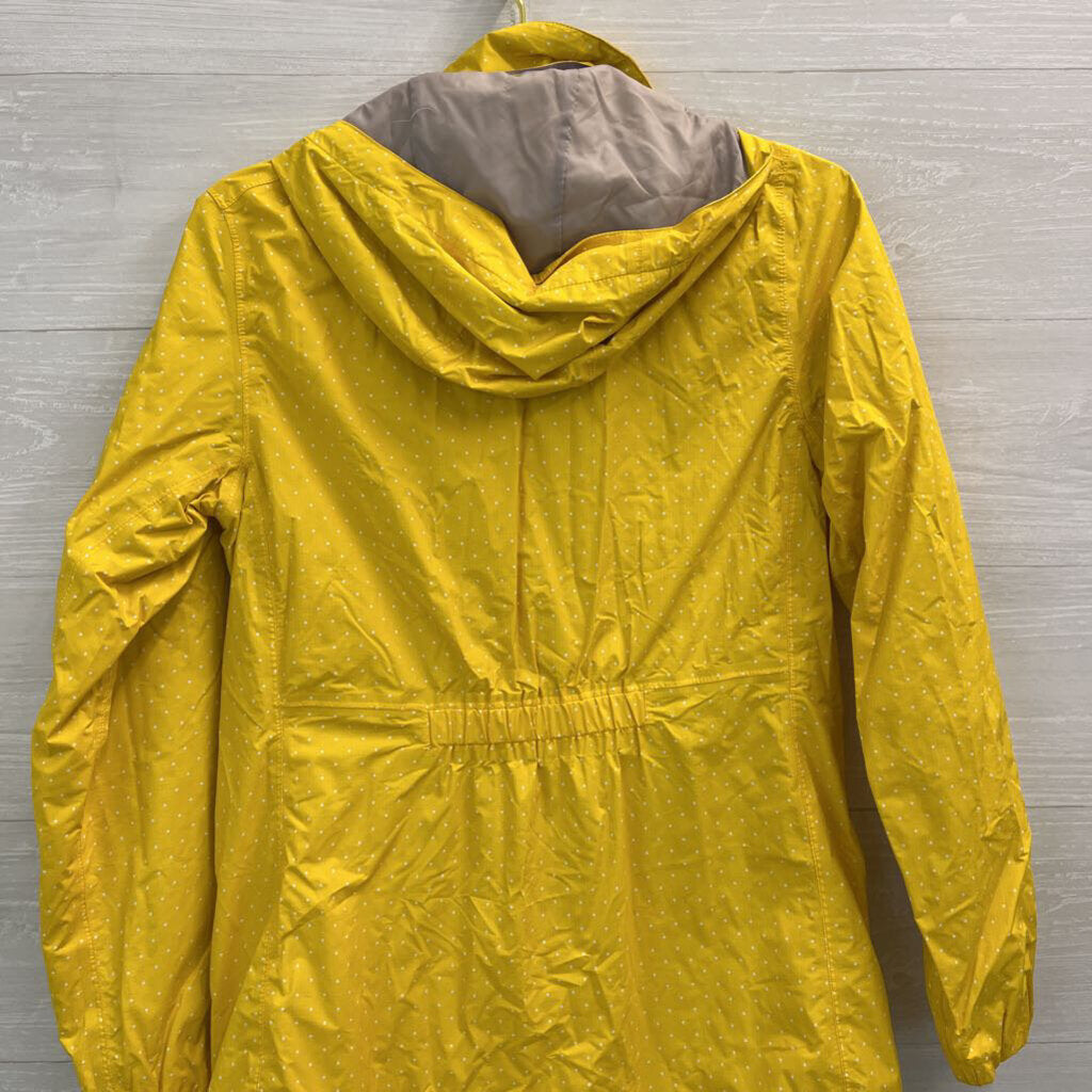 The North Face Yellow/ White Polka Dot Hooded Rain Jacket Medium