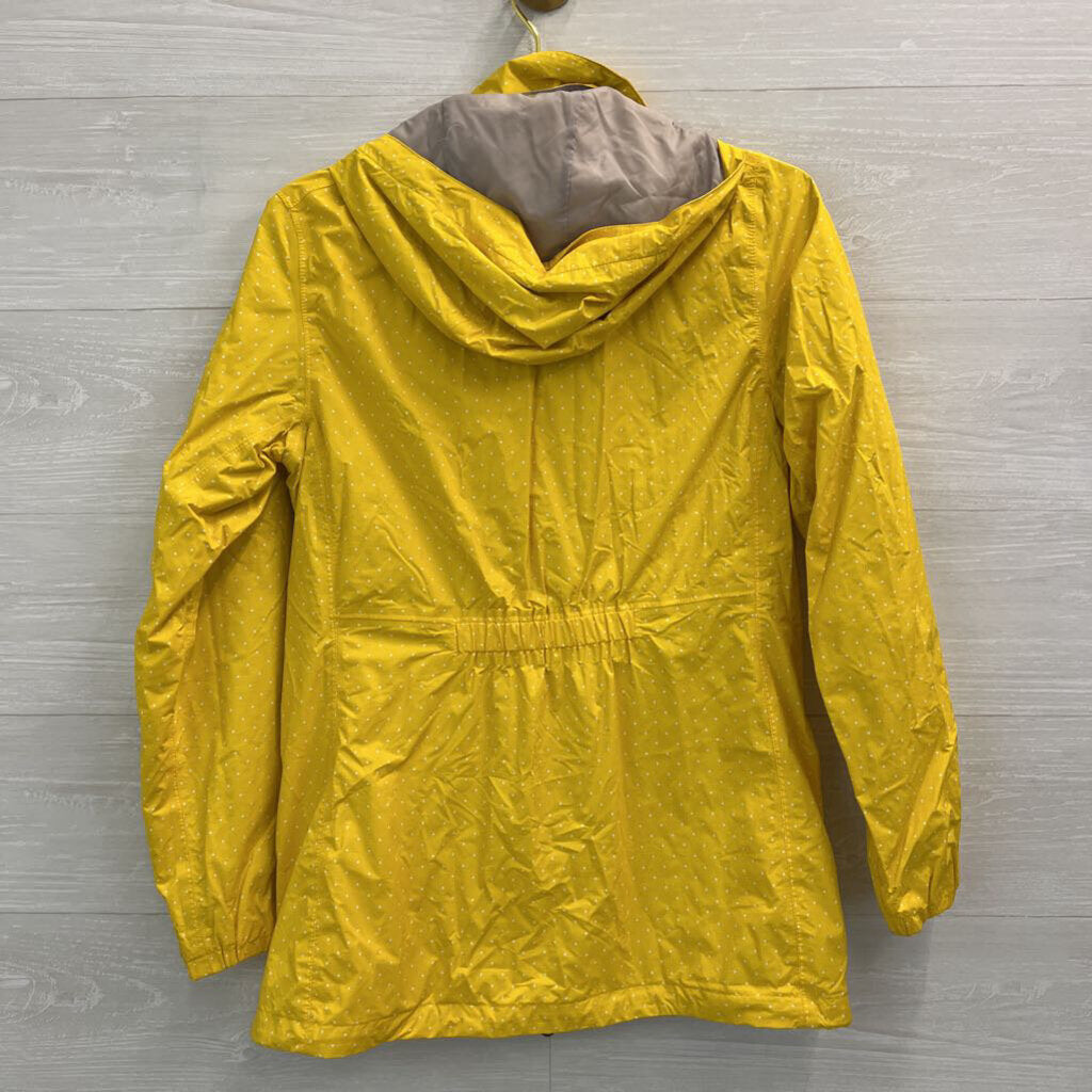 The North Face Yellow/ White Polka Dot Hooded Rain Jacket Medium