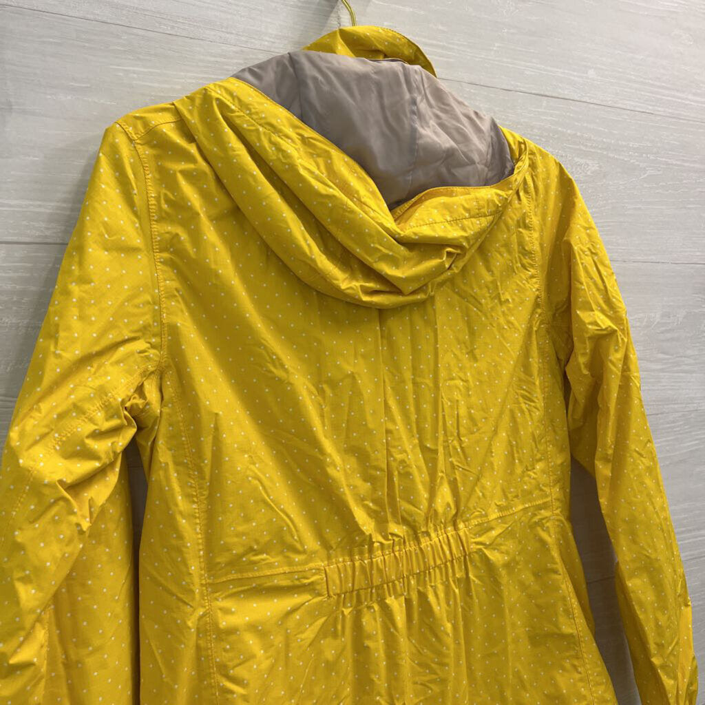 The North Face Yellow/ White Polka Dot Hooded Rain Jacket Medium