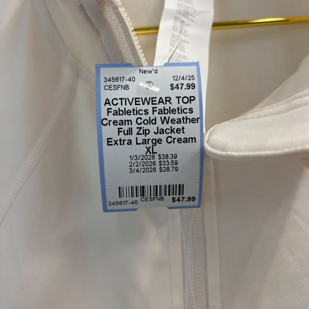 Fabletics Cream Cold Weather Full Zip Jacket Extra Large