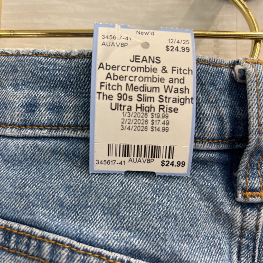Abercrombie and Fitch Medium Wash The 90s Slim Straight Ultra High Rise Jeans 32