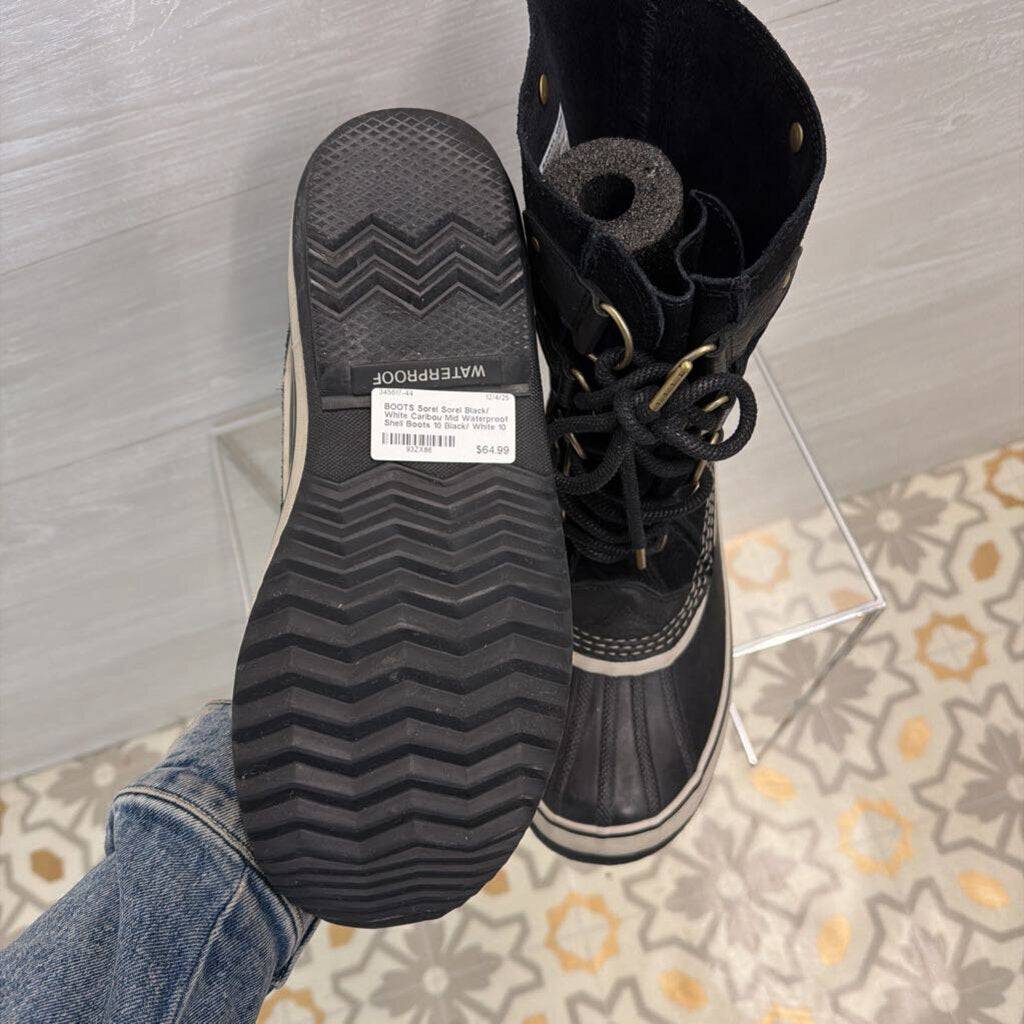 Sorel Black/ White Caribou Mid Waterproof Shell Boots 10