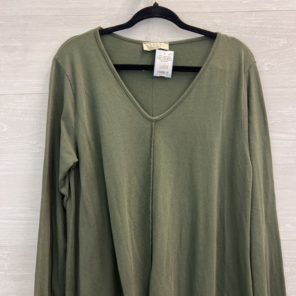 Saga Green Long Sleeve V Neck Top Medium