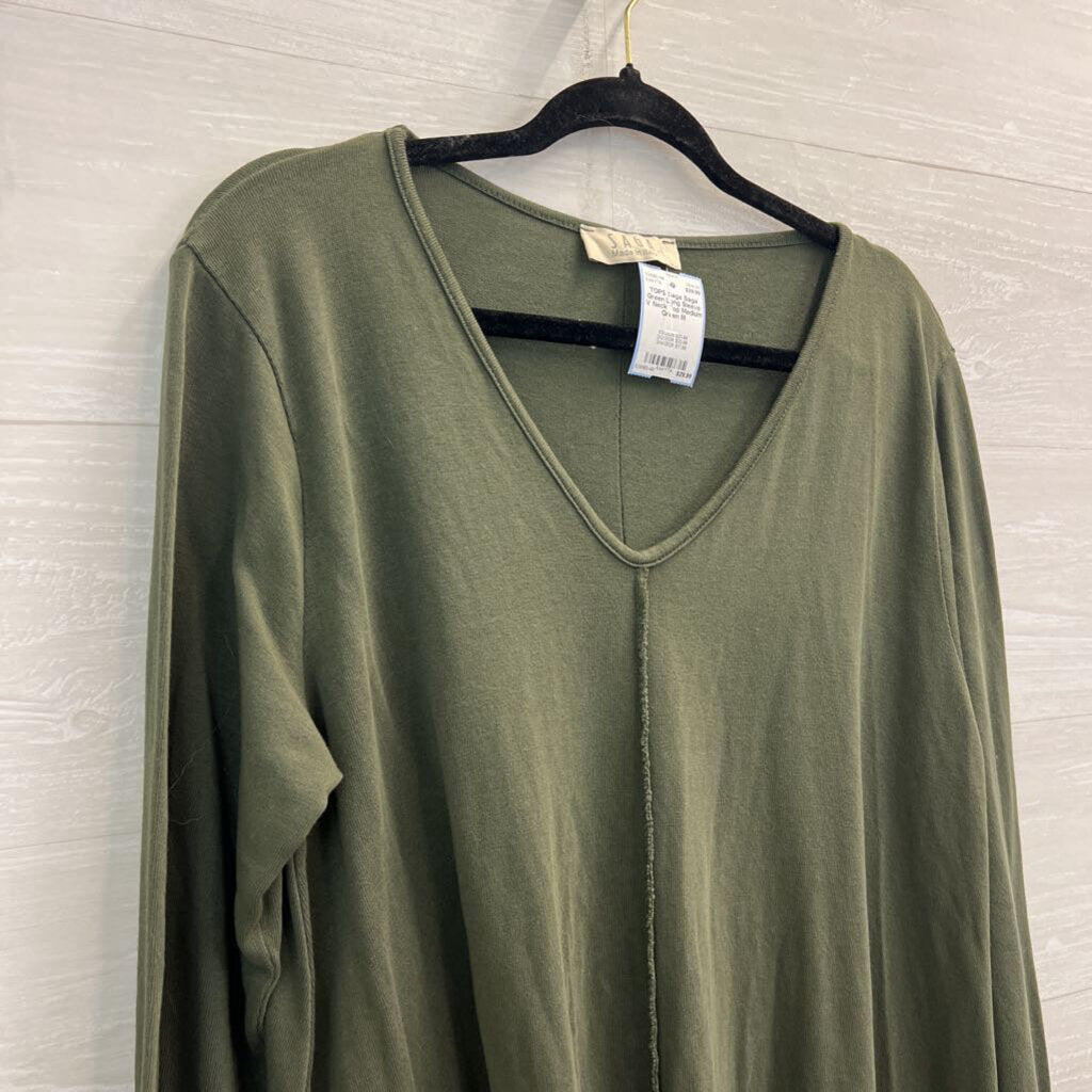 Saga Green Long Sleeve V Neck Top Medium