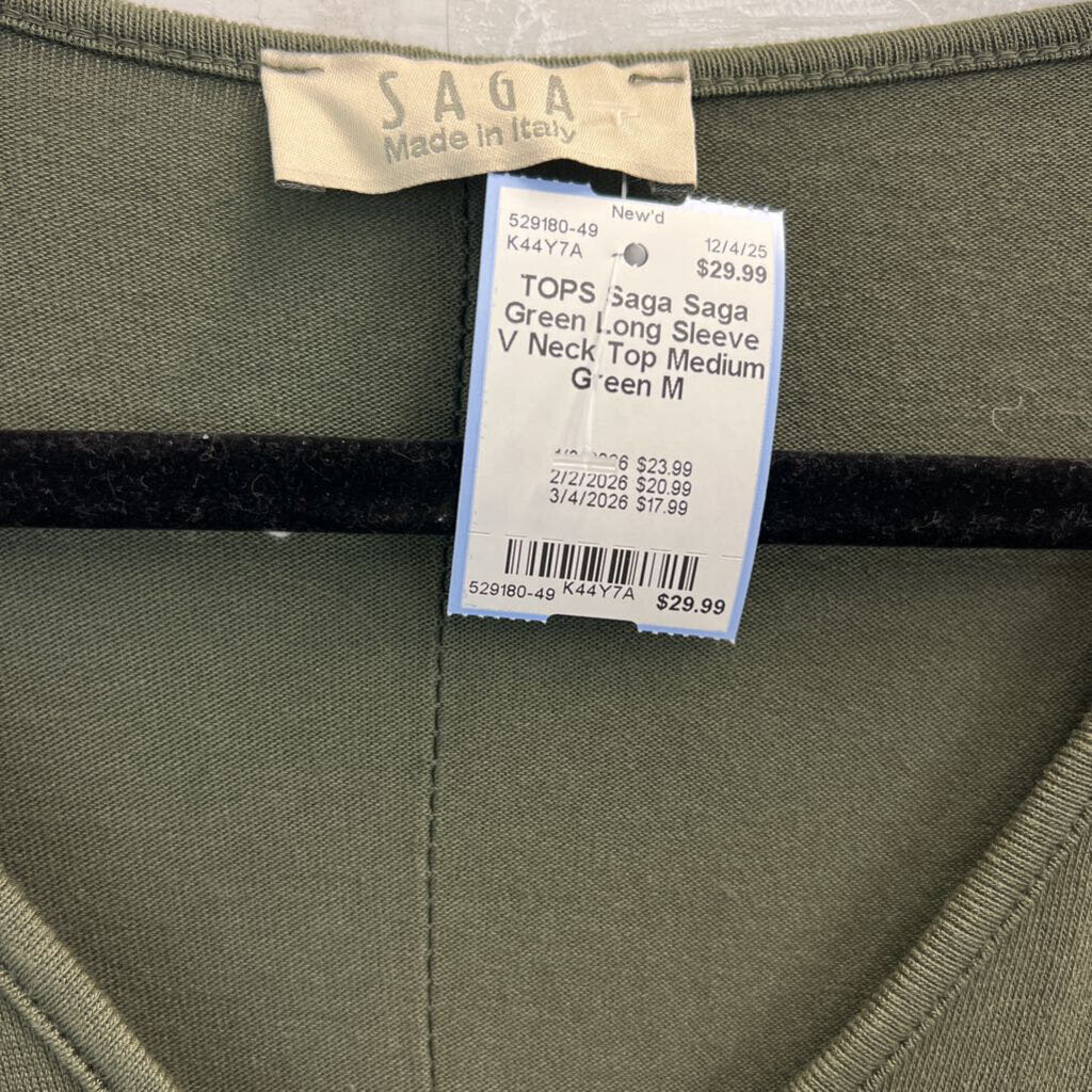 Saga Green Long Sleeve V Neck Top Medium