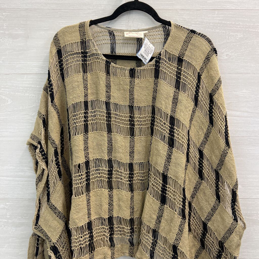 Paper Lace Brown/ Black Striped Open Knit Slouchy Top One Size