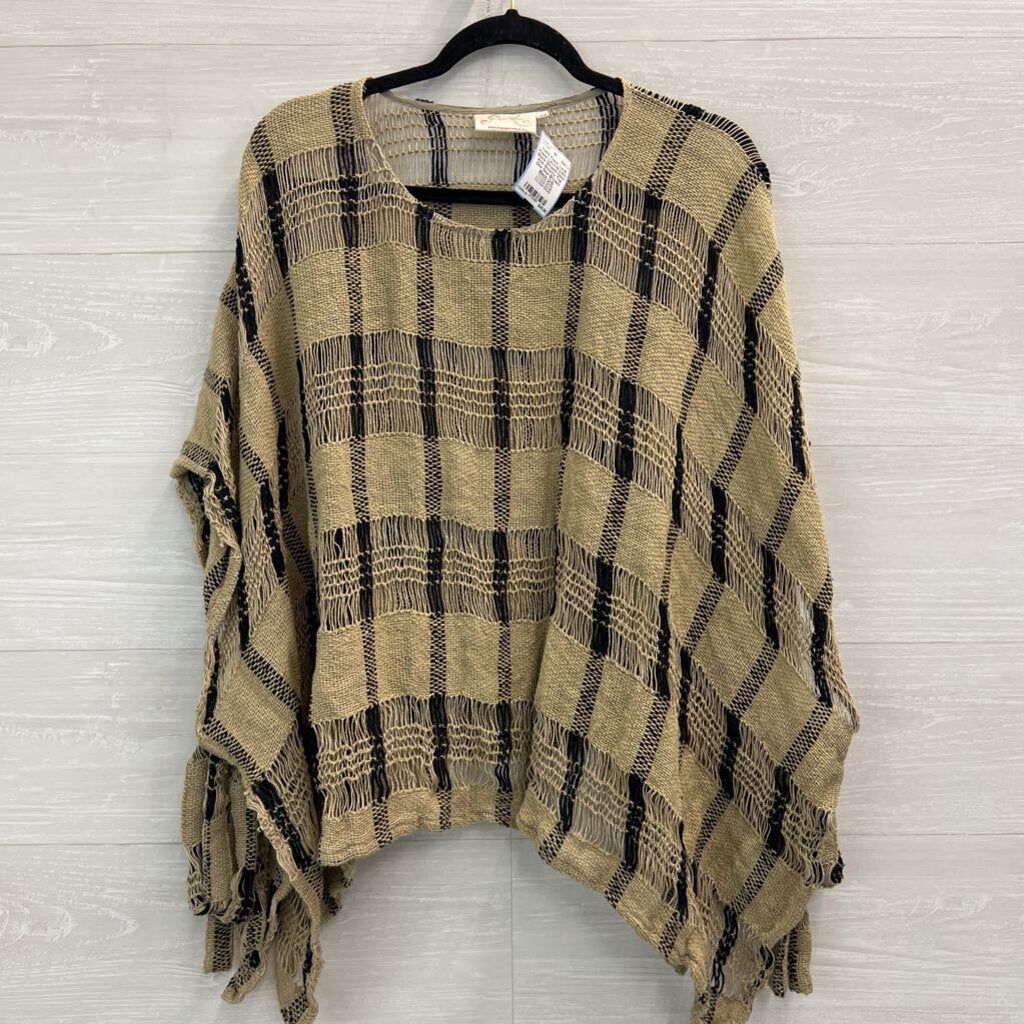 Paper Lace Brown/ Black Striped Open Knit Slouchy Top One Size