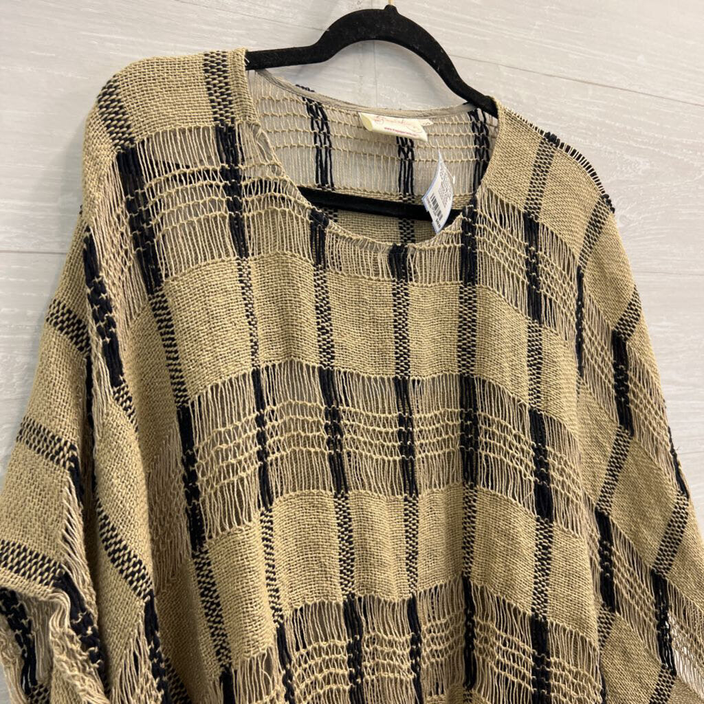 Paper Lace Brown/ Black Striped Open Knit Slouchy Top One Size