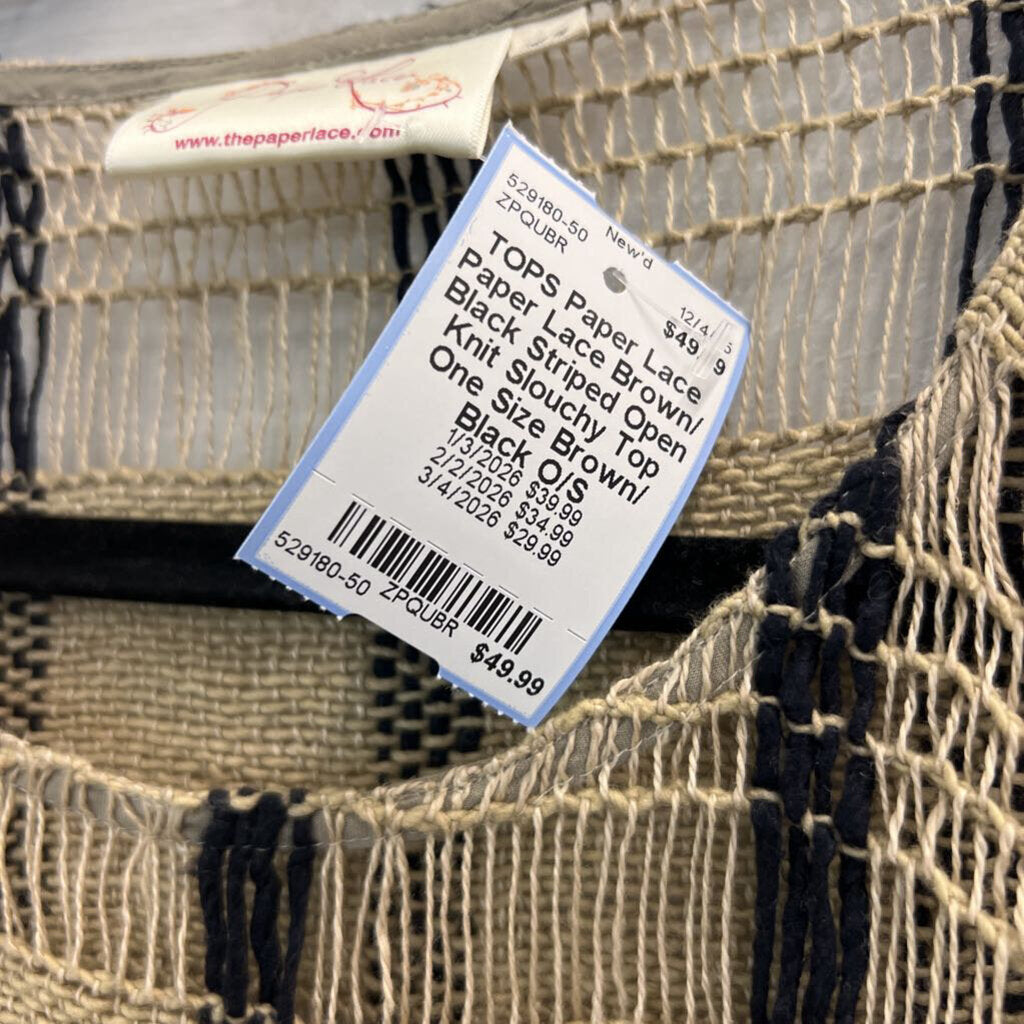 Paper Lace Brown/ Black Striped Open Knit Slouchy Top One Size