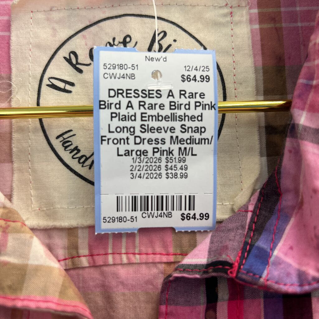 A Rare Bird Pink Plaid Embellished Long Sleeve Snap Front Dress Medium/ Large