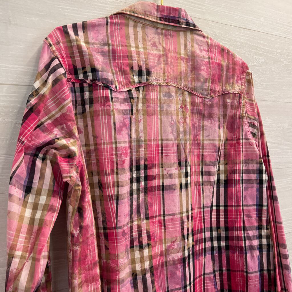 A Rare Bird Pink Plaid Embellished Long Sleeve Snap Front Dress Medium/ Large