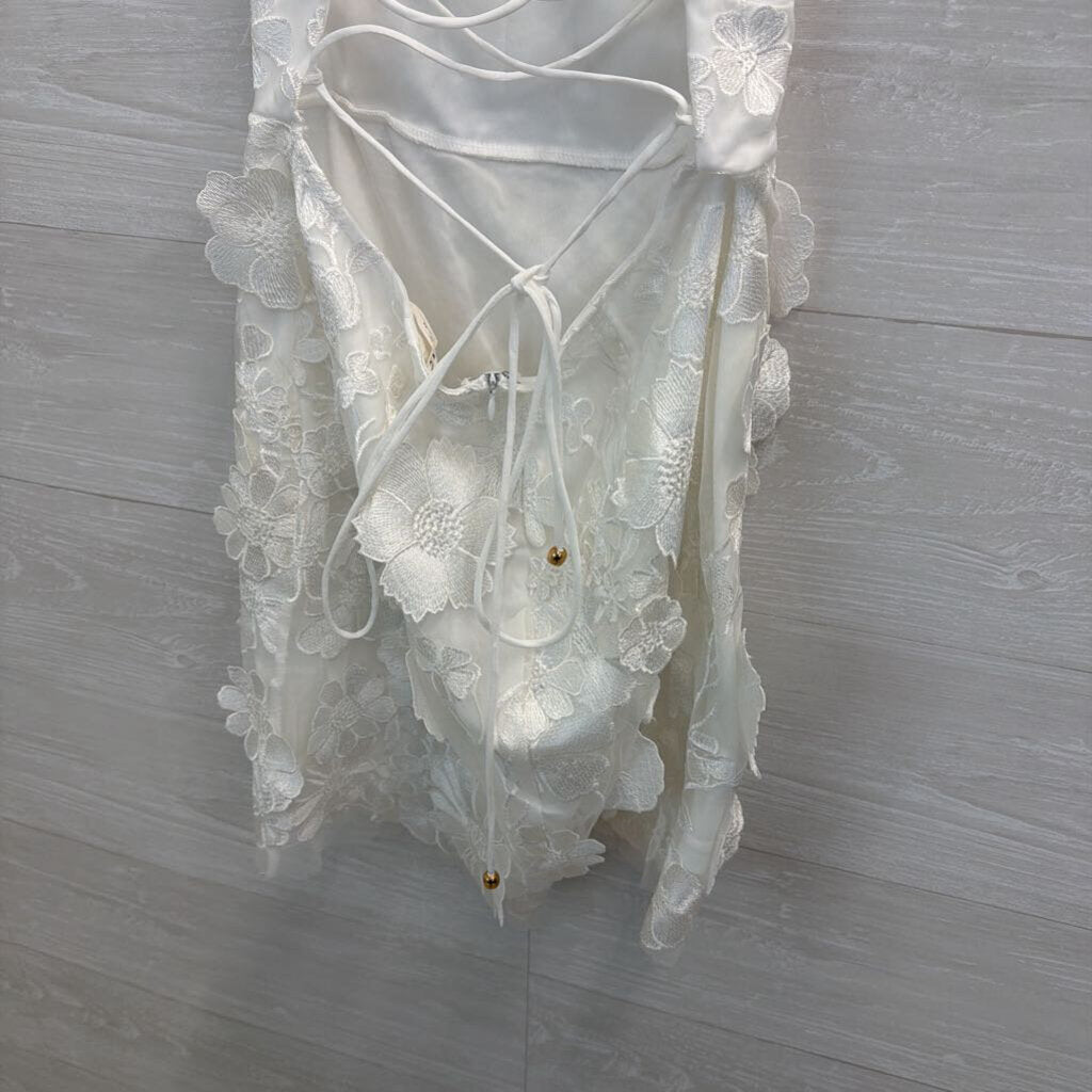 Selfie Leslie White Embroidered Flower Lace Mini Dress Medium