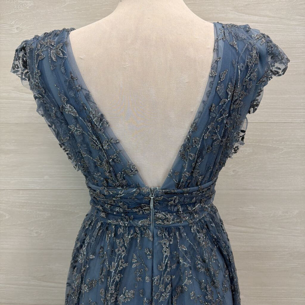 Soieblu Blue Sparkle Design Short Flutter Sleeve Long Formal Dress Large