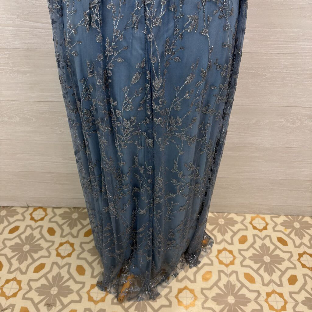 Soieblu Blue Sparkle Design Short Flutter Sleeve Long Formal Dress Large