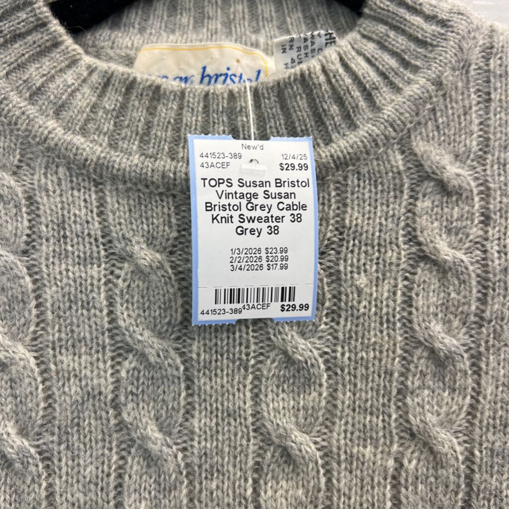 Vintage Susan Bristol Grey Cable Knit Sweater 38