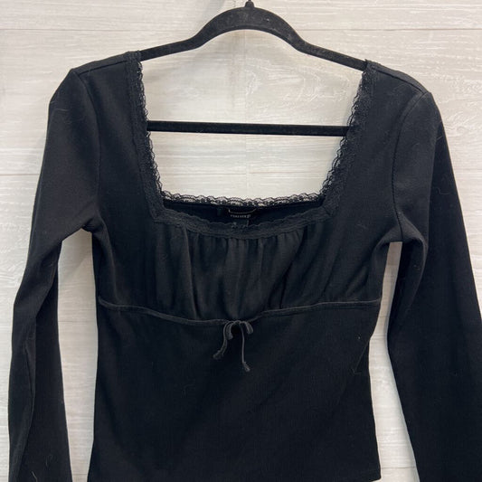 Forever 21 Black Ribbed Cropped Long Sleeve Top Medium