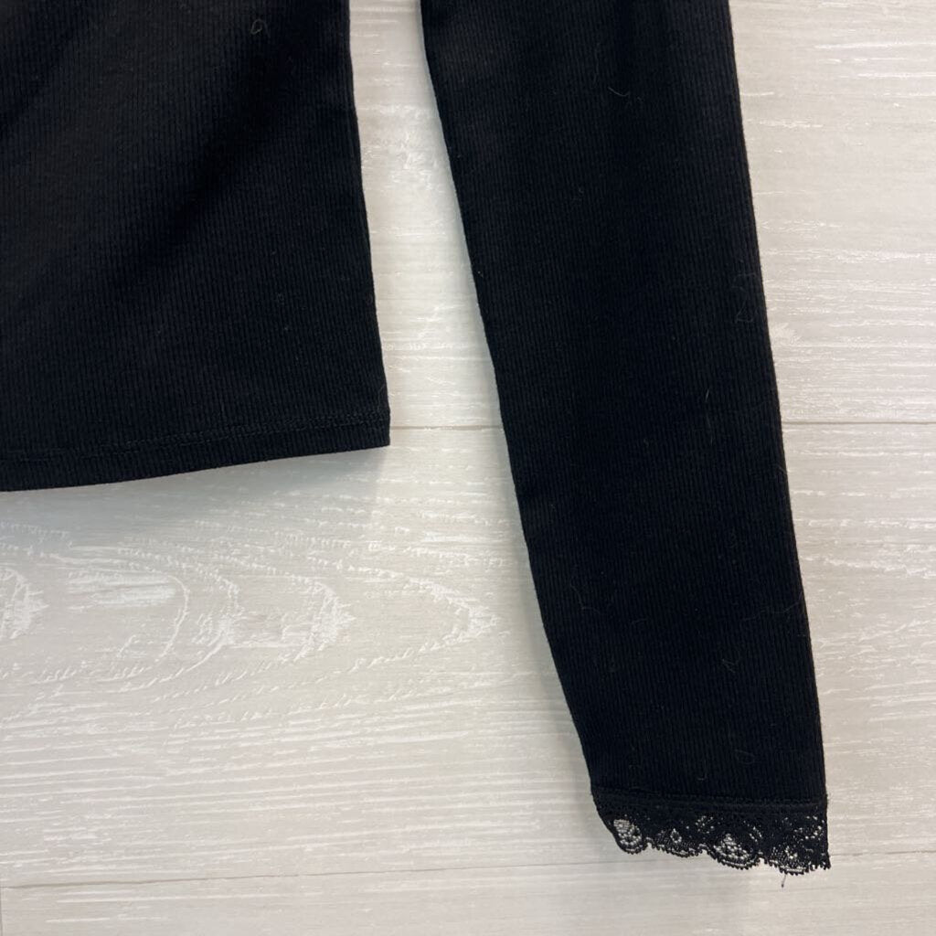 Forever 21 Black Ribbed Cropped Long Sleeve Top Medium