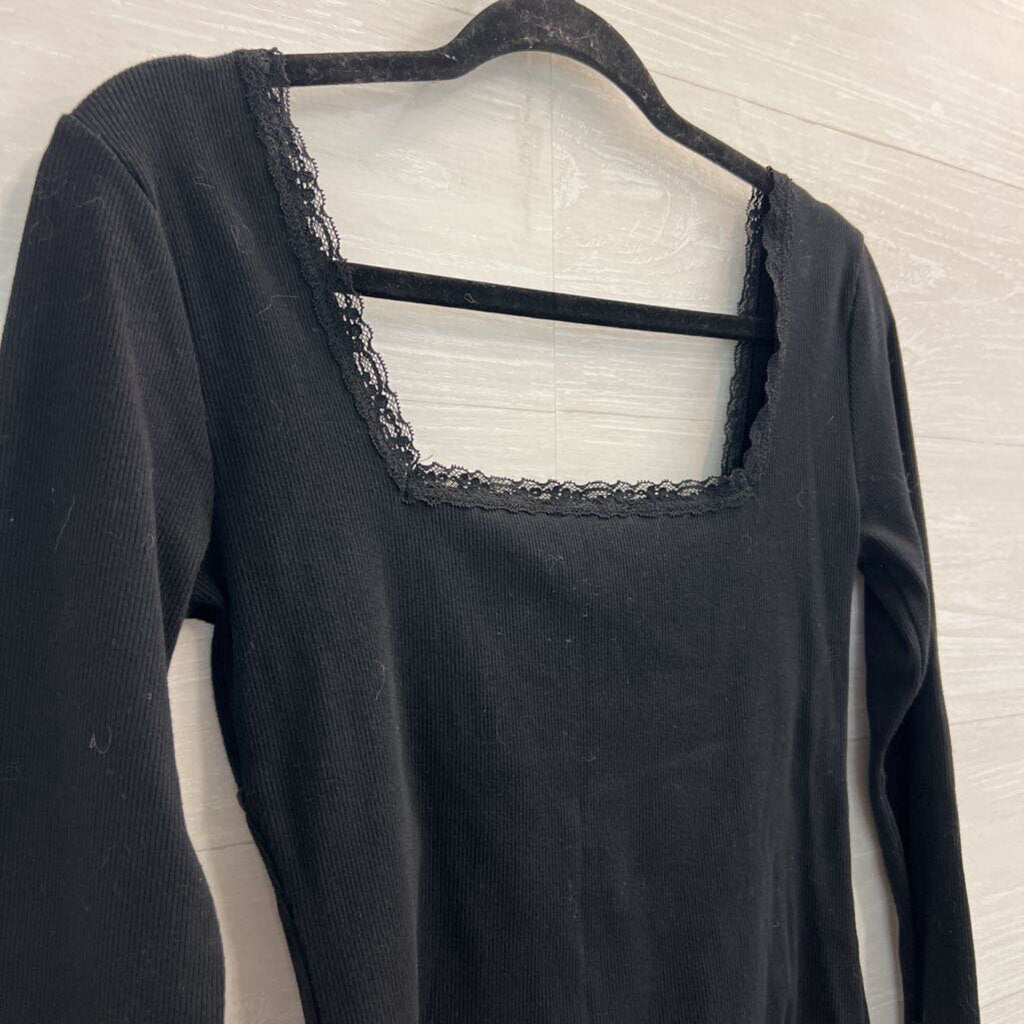 Forever 21 Black Ribbed Cropped Long Sleeve Top Medium