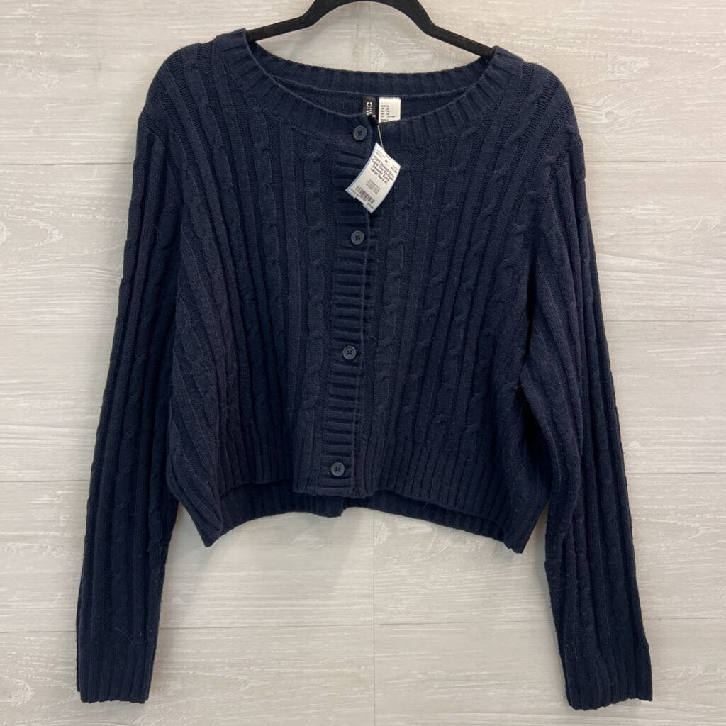 Navy Cable Knit Cardigan Sweater Extra Large