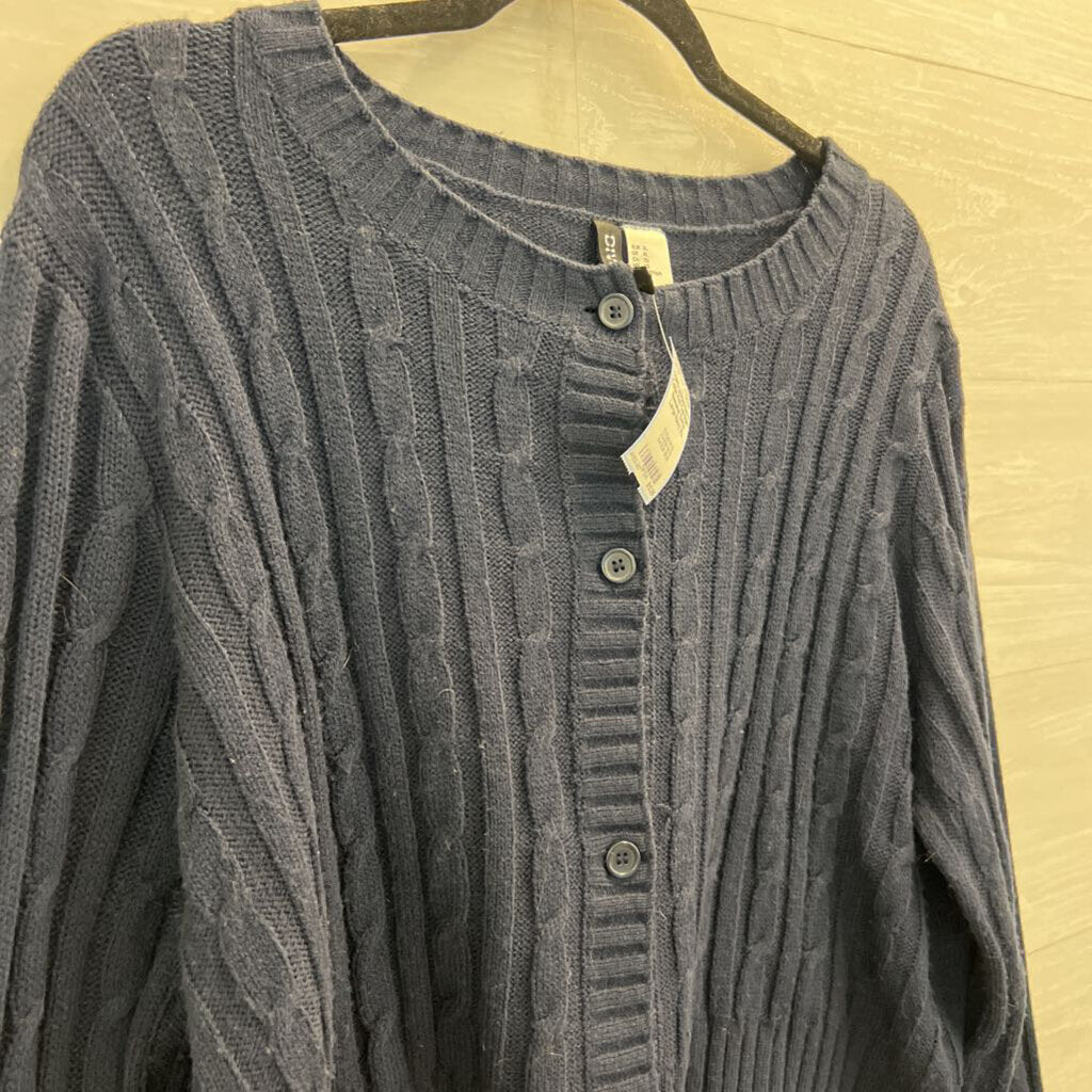 Navy Cable Knit Cardigan Sweater Extra Large