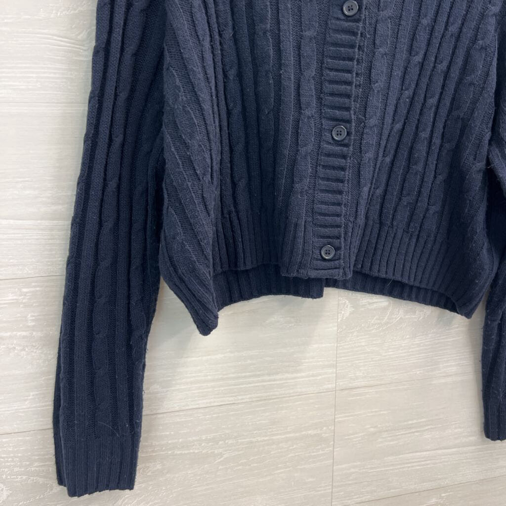 Navy Cable Knit Cardigan Sweater Extra Large