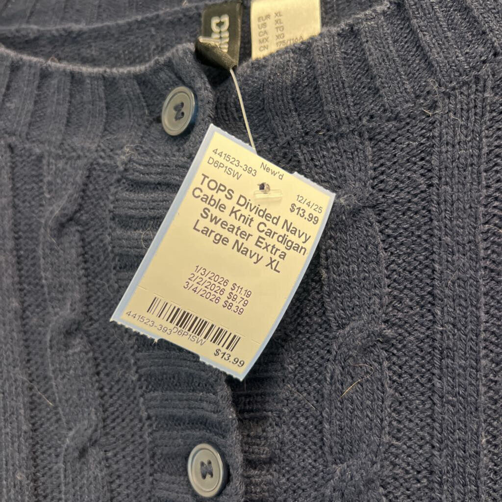 Navy Cable Knit Cardigan Sweater Extra Large