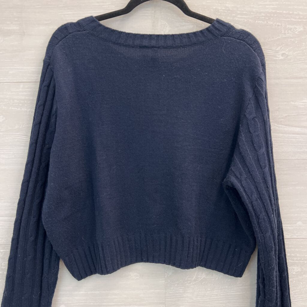 Navy Cable Knit Cardigan Sweater Extra Large