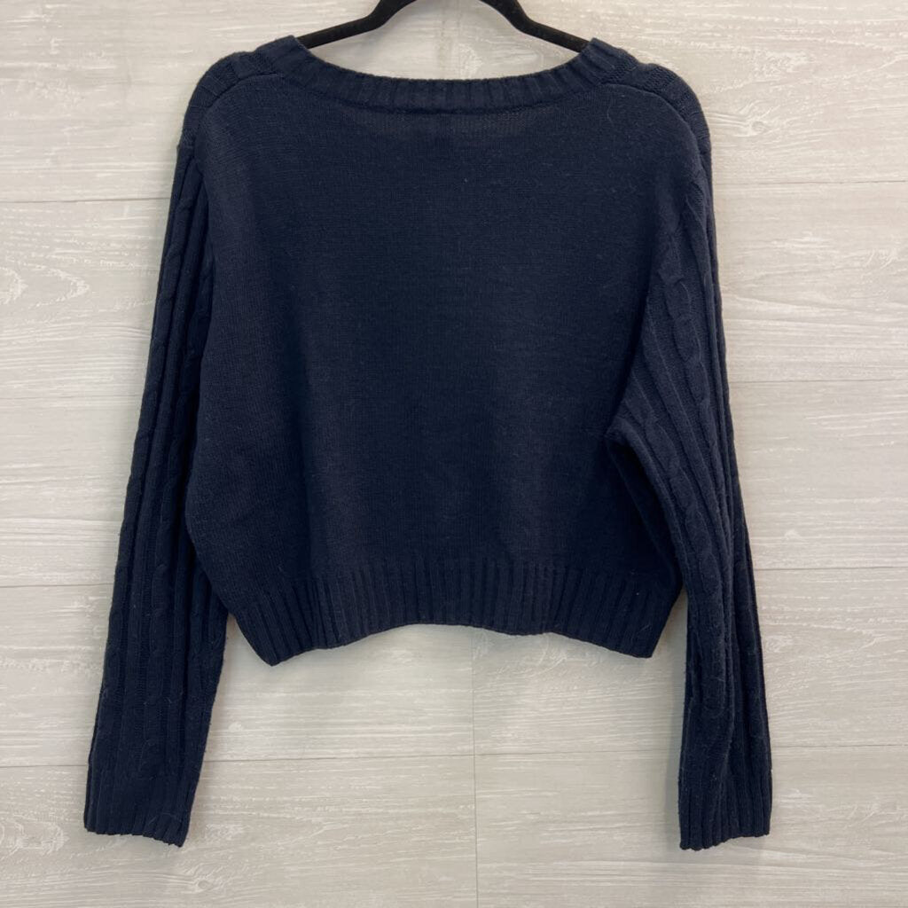 Navy Cable Knit Cardigan Sweater Extra Large